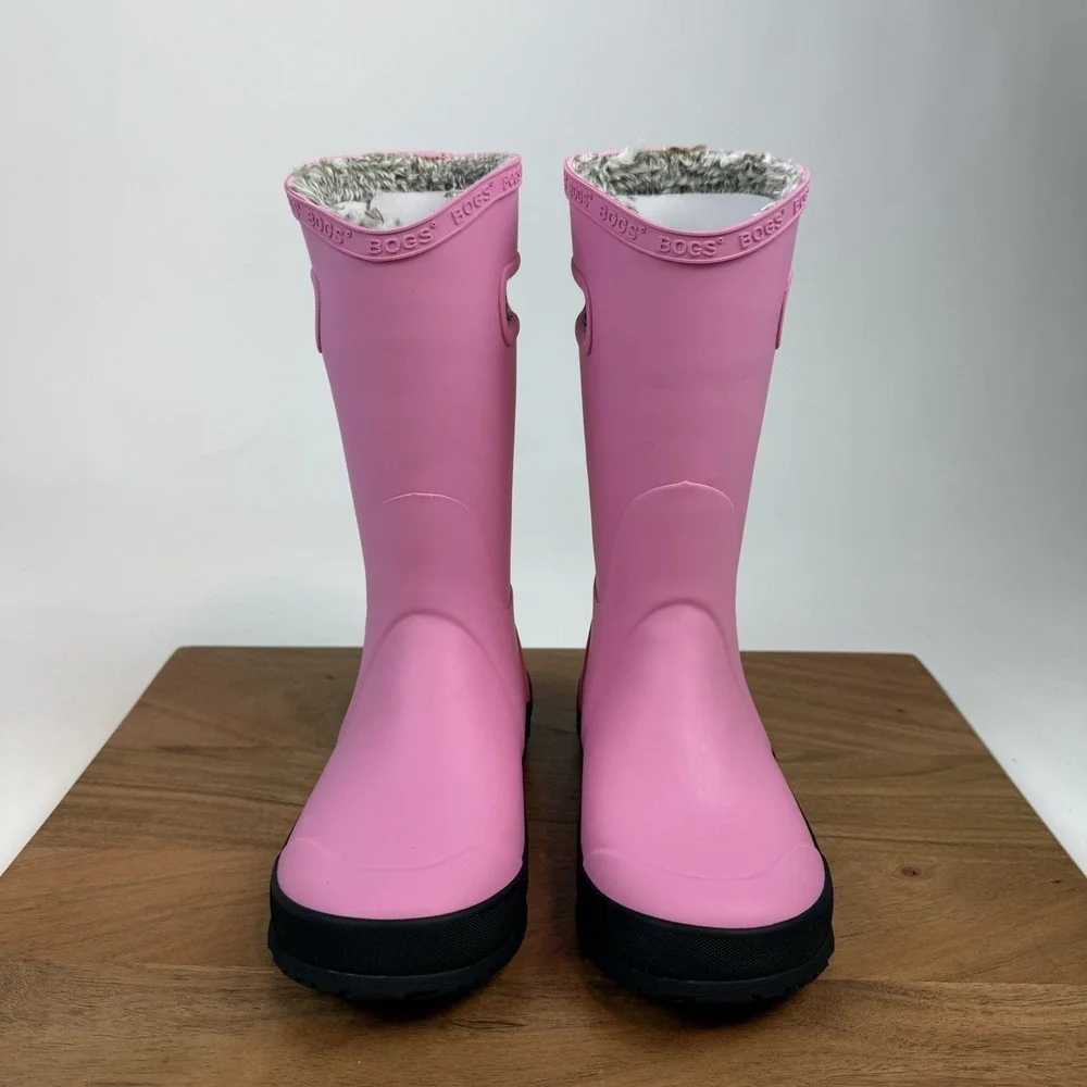 New NIB‎ Big Kids Childrens Bogs Rainboot Plush Pink Waterproof Boots Size 3 Y